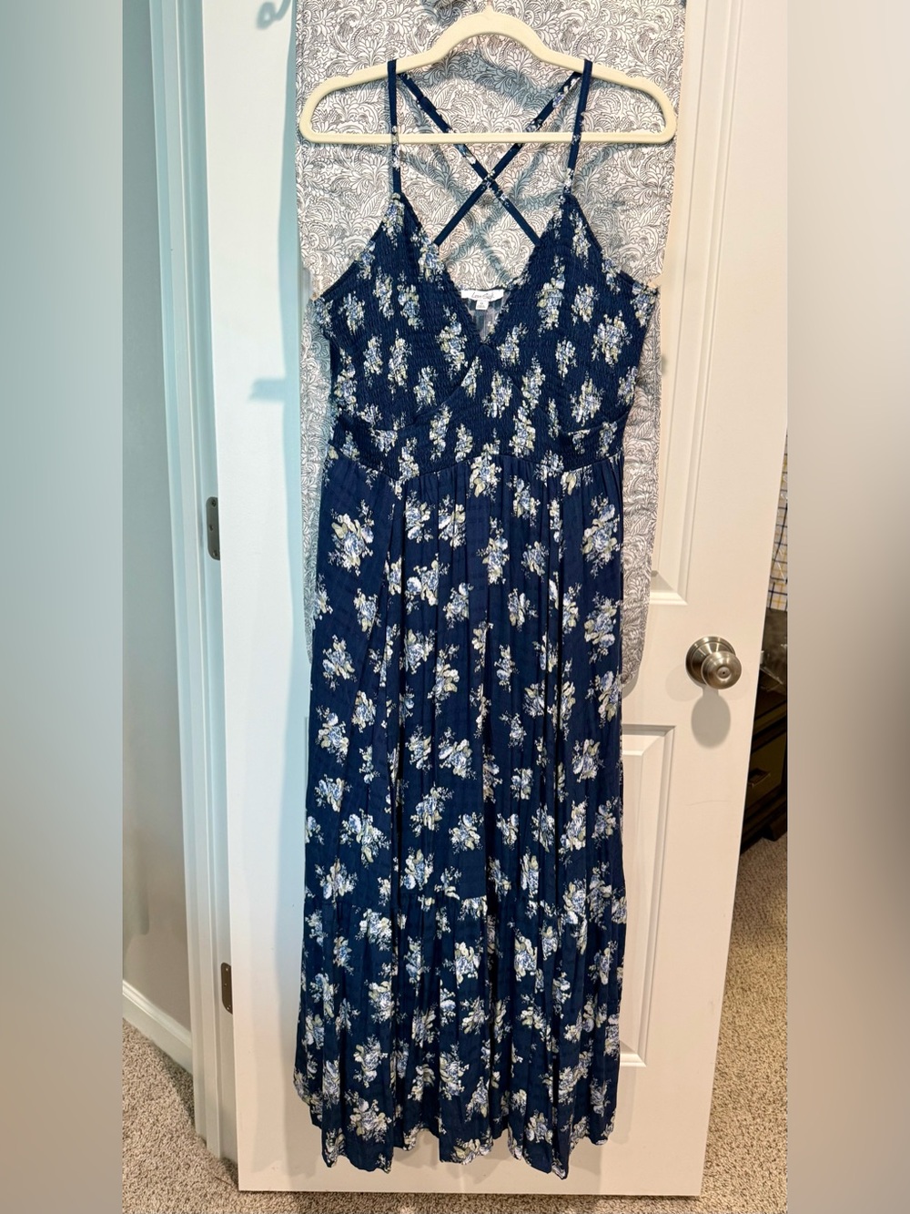 NWT- Navy Floral Maxi Dress with Crisscross Back